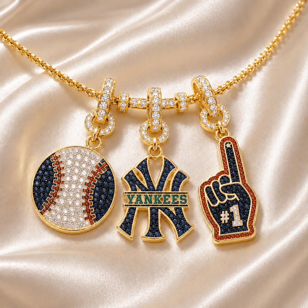 NYY Solid Gold Chain with Diamond Pendant TTTT