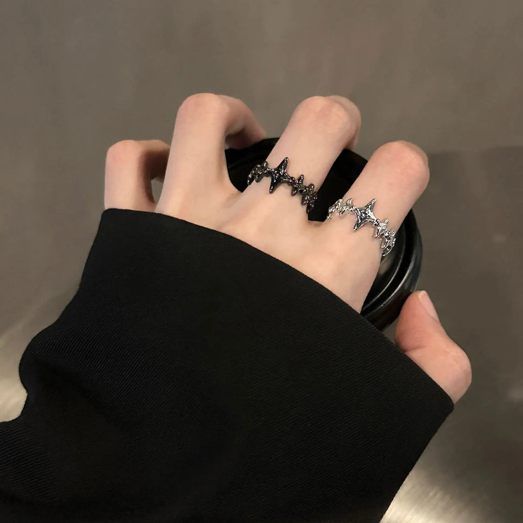 Retro Twinkle Stars Adjustable Open Ring For Women Silver-plated Copper Gothic Punk Edgy Jewelry Trendy Accessories Gift for Her