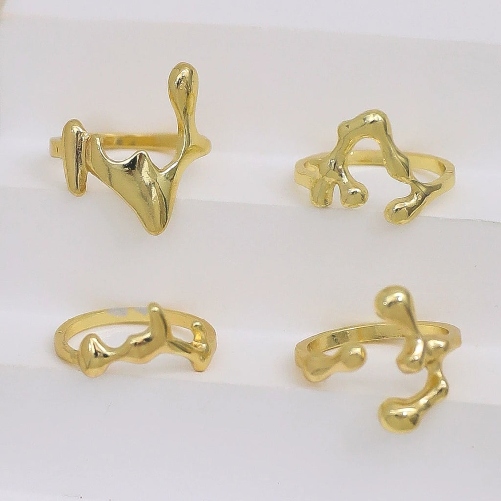4Pcs/Set Vintage Irregular Lava Open Ring for Women Water Drop Goth Couple Rings Y2K Wed Jewelry Gift ﻿