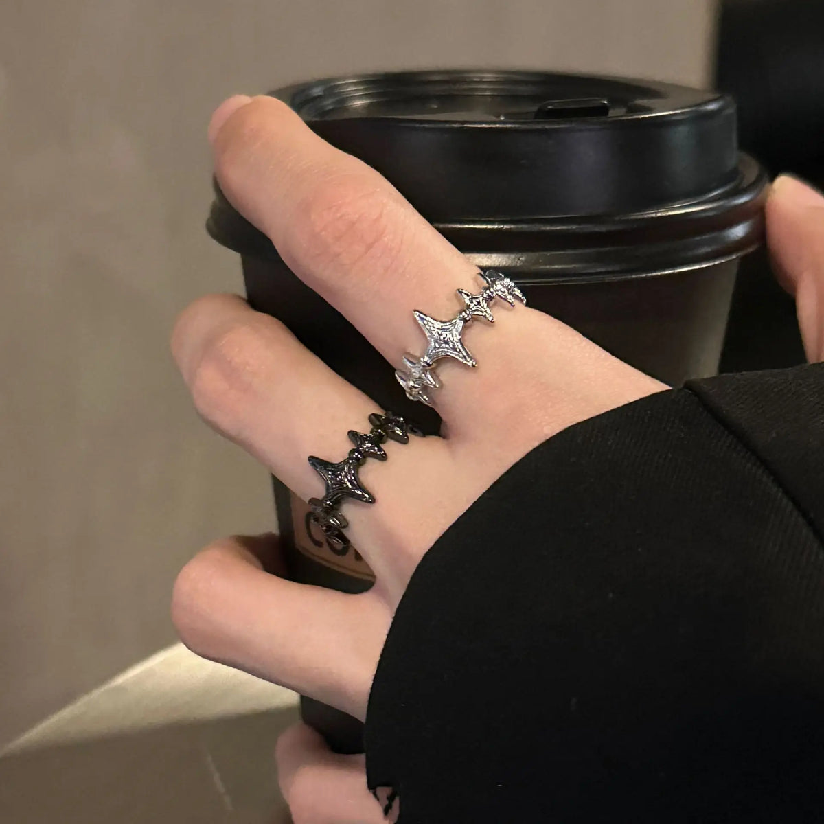Retro Twinkle Stars Adjustable Open Ring For Women Silver-plated Copper Gothic Punk Edgy Jewelry Trendy Accessories Gift for Her
